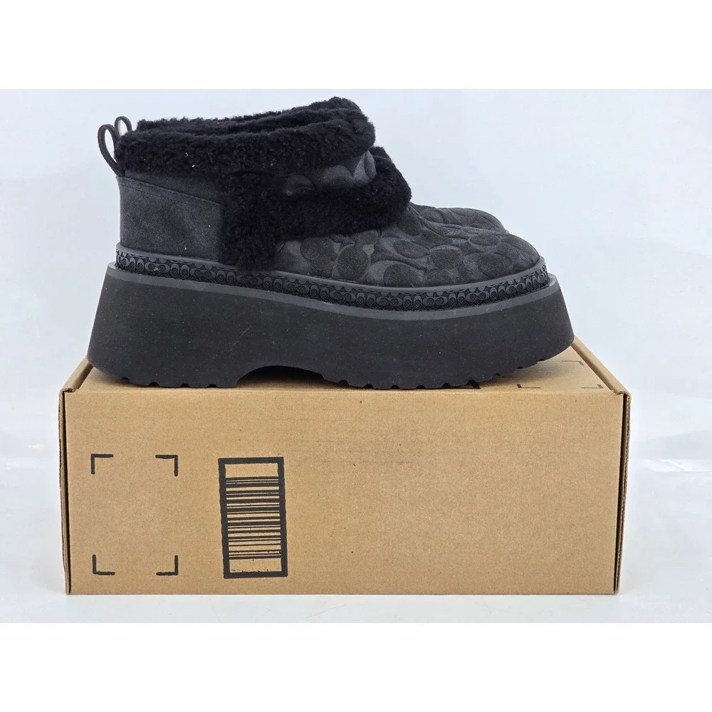 Coach Kellie Platform Bootie Womens Size 8 Black Signature Shearling - Excellent